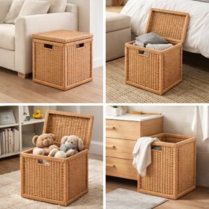 Handwoven Rattan Storage Basket with Lid