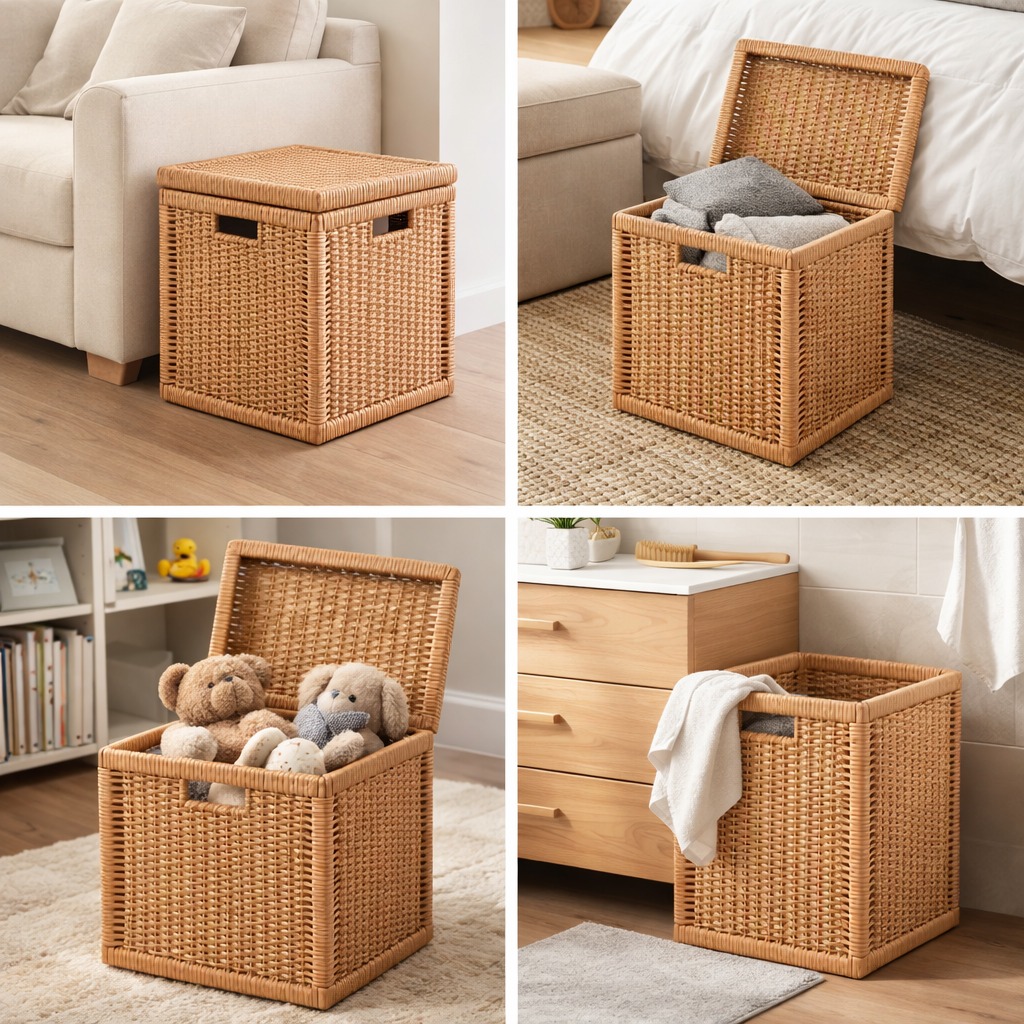 Handwoven Rattan Storage Basket with Lid