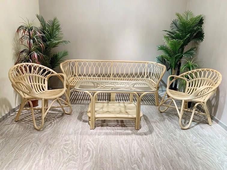 Handmade Rattan Sofa Set with Center Table